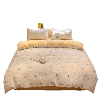 A类双层纱水洗棉四件套单人床单被套纯棉三件套高级感被罩床笠款