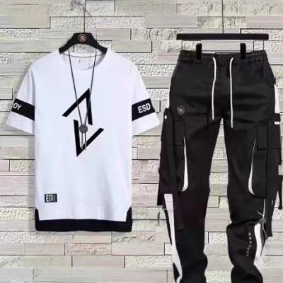 短袖t恤男士夏季薄款休闲长裤运动套装男装一套宽松半袖体恤