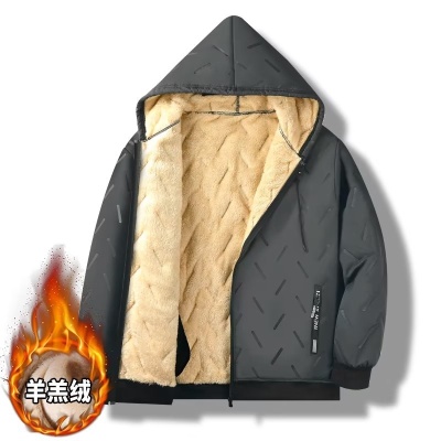 新款冬季羊羔绒外套连帽棉衣男加绒加厚东北抗寒保暖棉服棉裤套装