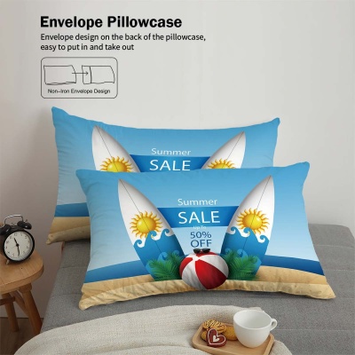 跨境床上三件套定制90磨毛布数码印花夏威夷沙滩被套枕套代发厂家