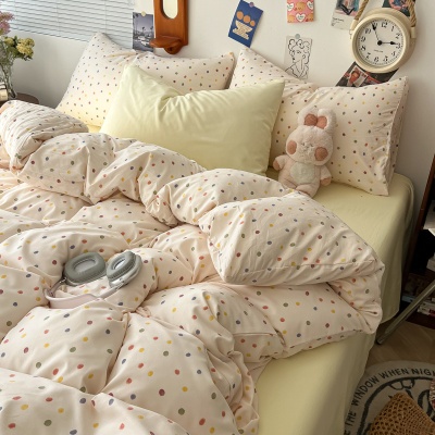 空调被薄被皱皱纱韩系可爱夏被小清新双拼印花可水洗超柔软四件套