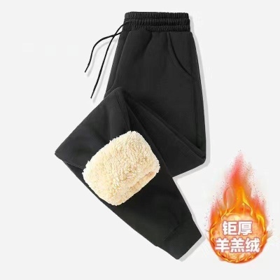 冬季潮流运动裤男士束脚羊羔绒加绒加厚宽松加肥加大码休闲长裤子