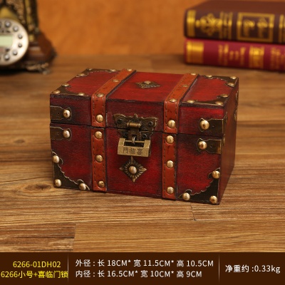 欧式复古木质带锁收纳盒家居储物箱木箱子装饰摆件密室逃脱道具箱