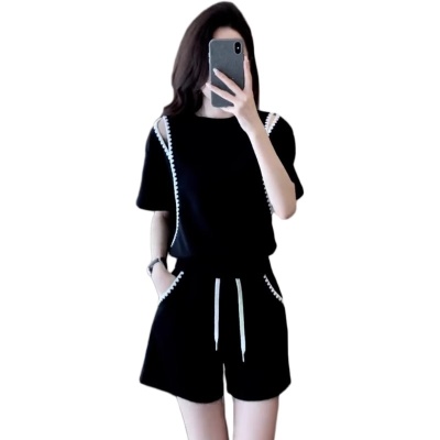 网红炸街运动休闲套装女夏季宽松显瘦时尚减龄短袖短裤两件套洋气