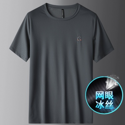 冰丝短袖男士夏季超薄大码男装透气网眼圆领男t恤速干半袖体恤506