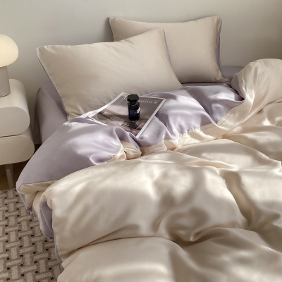 夏季轻奢纯色冰丝四件套a类凉感床单被套宿舍三件套床笠礼品代发4