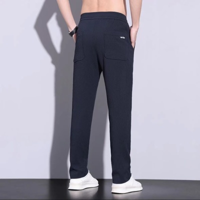 夏季薄款直筒休闲裤男士透气弹力百搭商务潮流显瘦冰丝裤子男款