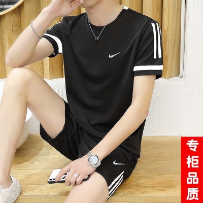 品牌运动套装两件套男2024夏季新款休闲跑步健身t恤短袖短裤一套