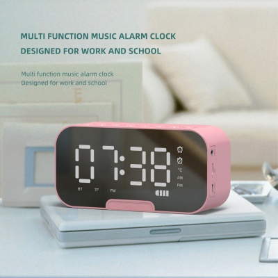 Q5跨境无线蓝牙音箱镜面多功能时闹钟插卡智能迷你小音响礼品