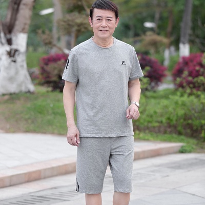 中老年人运动套装男夏季爸爸夏装时尚短袖t恤爷爷老人男士运动服