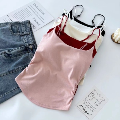 纯欲甜辣褶皱吊带背心女 自带胸垫内搭外穿设计感修身美背上衣