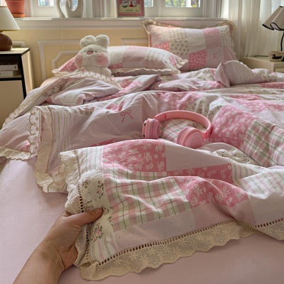 夏新款水洗棉镂空花边夏被四件套床单床笠款床上用品空调被薄被芯