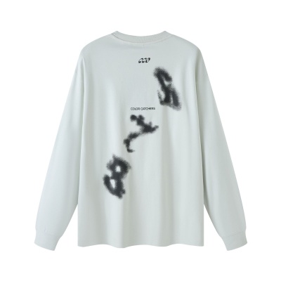 秋季男装定制智能速干棉长袖t恤男宽松印花打底衫休闲灰白上衣