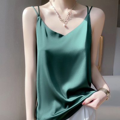 春夏秋季新款仿真丝醋酸缎面吊带双肩带后背交叉背心西装内搭小衫