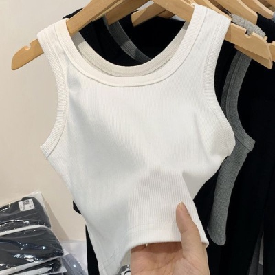 外贸 批发螺纹冰丝吊带背心女夏季外穿打底无袖短款露脐上衣女潮