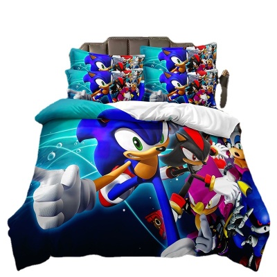 跨境家纺亚马逊速卖通电音小子索尼克三件套床品数码印花被套套件