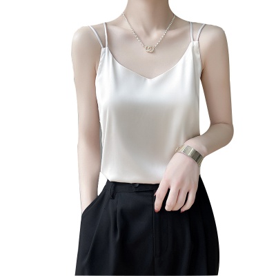 春夏秋季新款仿真丝醋酸缎面吊带双肩带后背交叉背心西装内搭小衫