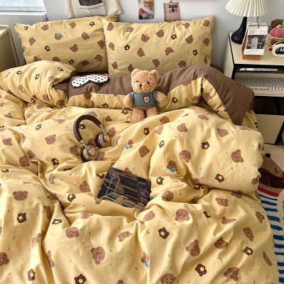 A类母婴级水洗棉四件套床上用品床单被套被罩床笠学生宿舍三件套4