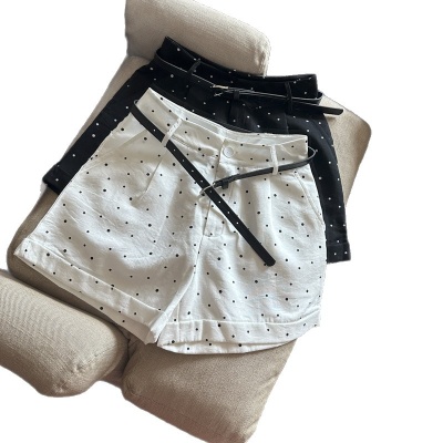 辣妹白色波点短裤夏季新款外穿薄款高腰A字显瘦休闲阔腿卷边热裤