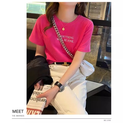 短袖T恤女装夏季2023年新款打底圆领上衣服印花宽松印花体恤T恤女