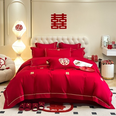 批发大红色婚庆四件套中式婚嫁新婚刺绣被套婚房结婚陪嫁床上用品