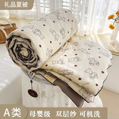 A类大豆纤维被双层纱夏凉被卡通印花空调被公司礼品跨境批发薄被