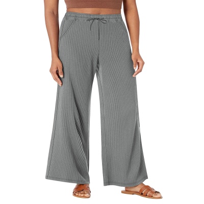 跨境欧美大码阔腿休闲裤慕斯暖绒带口袋女200斤宽松抽绳阔腿长裤