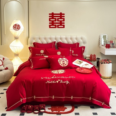 批发大红色婚庆四件套中式婚嫁新婚刺绣被套婚房结婚陪嫁床上用品