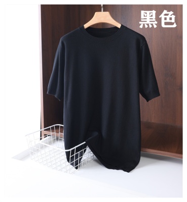 春秋新款针织衫男短袖圆领套头薄款针织衫半袖休闲莫代尔毛衣衫