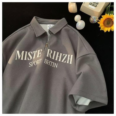 华夫格美式复古翻领t恤短袖男Polo衫重磅潮牌ins潮流体恤半袖夏装