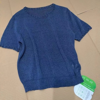 厂家现货手工钩花纸纱短袖2025新款时尚休闲T恤女装纯色百搭上衣