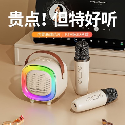 D8抖音爆款k歌蓝牙音箱麦克风音响无线一体机儿童家庭KTV套装