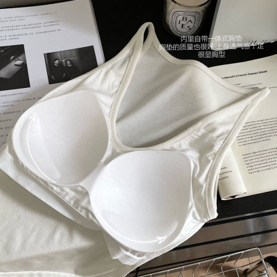 韩社6627#基础款细肩螺纹一体杯背心内搭打底外穿美背显瘦小吊带