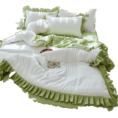 网红款夏凉被四件套空调被三件套韩版纯色夏被水洗棉薄被子可机洗