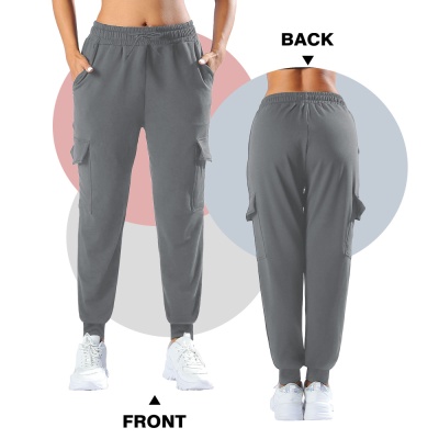 跨境现货欧码抽绳工装口袋束脚裤系带宽松休闲多口袋束脚运动裤女