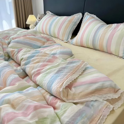 新品！全棉双层纱蕾丝花边款四件套A类母婴纯棉纱布学生宿舍三件