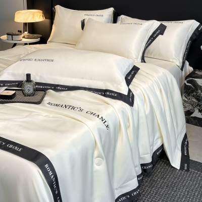 夏季轻奢水洗冰丝刺绣夏被四件套可机洗丝滑空调被床单款床上用品