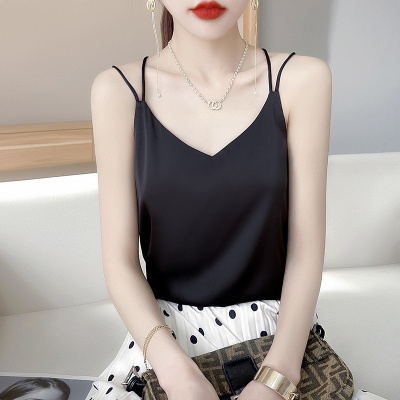 春夏秋季新款仿真丝醋酸缎面吊带双肩带后背交叉背心西装内搭小衫