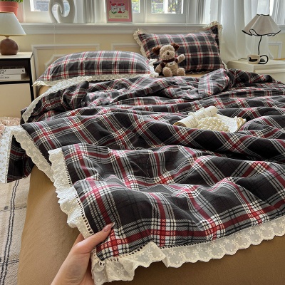 夏新款水洗棉镂空花边夏被四件套床单床笠款床上用品空调被薄被芯