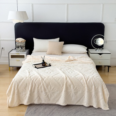 2025法莱绒提花毛毯双面毯子办公室午睡毯纯色礼品毯跨境毛毯批发