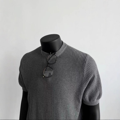 EME男装 复古高级感老钱风坑条肌理夏季新品短袖针织衫t恤打底衫