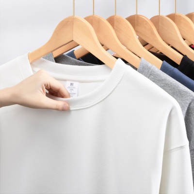 跨境 欧美重磅宽松纯色男式圆领混棉双面卫衣女韩版休闲长袖情侣