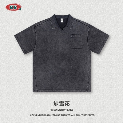 BE男装2025春夏水洗翻领短恤青少年宽松型度假风古巴领短恤t恤男