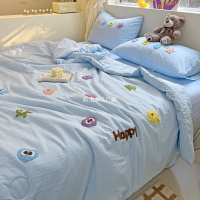 超柔毛巾绣水洗棉夏凉被四件套冰丝凉感空调被学生宿舍