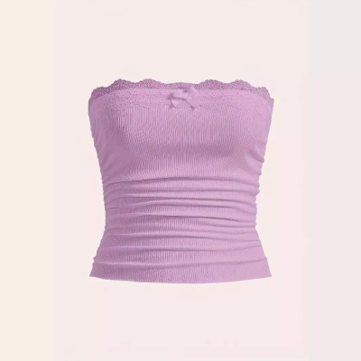 2024亚马逊跨境夏季新款蕾丝拼接纯色性感欧美上衣辣妹抹胸背心女