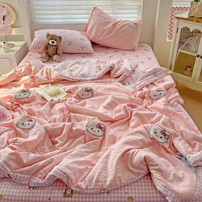 【店铺热销】夏季ins卡通KT猫毛巾绣夏凉被四件套a类空调被裸睡轻