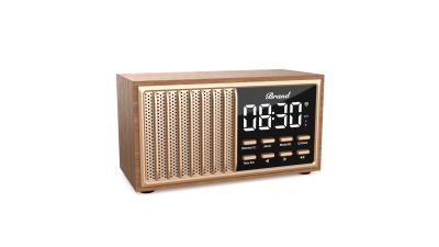 亚马逊爆款无线充蓝牙音响跨境复古木质蓝牙音箱桌面时钟闹钟音响