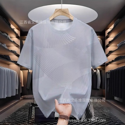 欧美外贸新款男装淡纹简约风3D数码印花宽松圆领短袖男女标码T恤