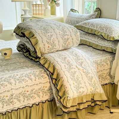 a类韩版提花夹棉床盖夏被四件套可机洗空调被夏季双人薄被子4