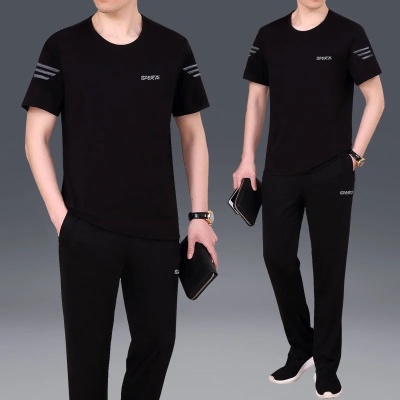 运动套装男夏季2024新款短袖短裤纯棉两件套大码男士夏装休闲衣服